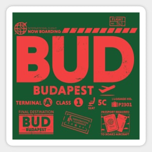 Vintage Budapest BUD Airport Code Travel Day Retro Travel Tag Hungary Magnet